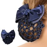 MAYCREATE® Bow Hair Bun Net Large Bownot Barrettes with Hair Snood Net for Women, Spring Hair Clip Bun Cover Hairnet for Dancer, Daily Work, etc (blue)