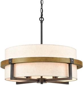 AXILAND Rustic Drum Chandelier 4-Light Dining Room Chandelier with Off-White Fabric Shade