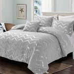 Menghomeus Grey and Silver Comforter Set Twin/Twin XL Size Metallic Print Geometric Bedding Set Lightweight Microfiber Comforter for Teen Girls Boys Women (1 Pillow Sham + 1 Decorative Pillow Sham)