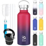 BOGI 600ml Double Wall Vacuum Insulated Stainless Steel Water Bottle-Scratch Resistance&Eco-Friendly for Outdoor Sports Yoga Camping,Straw Flip Cap+Cleaning Brush-1 Year Warranty(Orange)