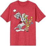 Tom & Jerry Santa Tom and Reindeer Jerry Women's Red Heather T-Shirt-XL