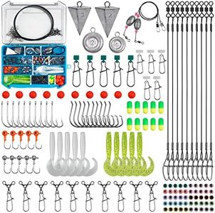 Surf Fishing Tackle Kit, Saltwater Fishing Gear Set Fishing Lures Pyramid Sinkers Leaders Fishing Rigs Floats Slides Jigs Hooks Swivels Beads Ocean Fishing Accessories