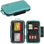 24 Slots Memory Card Case Water-Resistant & Anti-Shock Memory Card Holder for 8 SD SDXC SDHC Cards 4 CF Cards 12 Micro SD SDXC SDHC TF Cards (Green)