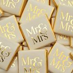 Wyeland Confectionery Mr & Mrs Milk Chocolate Neapolitans - Gold on Cream Wedding Chocolates - 25 Chocolates