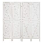 Giantex 4 Panel Wood Farmhouse Room Dividers White, 5.6 Ft Tall Freestanding Decorative Partition Wall Room Divider Screen, Folding Privacy Screen for Home Bedroom, White