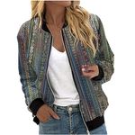 AMhomely Bomber Jacket Women's Zip up Jacket Long Sleeve Windbreaker Coat Floral Casual Jacket Flower Pattern Jacket Baseball Collar Jacket Fashion Outwear with Pockets, XXL