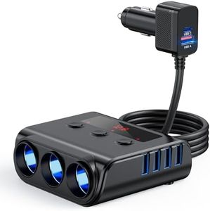 Cargador Mechero Coche 9 en 1,180W Adaptador USB Mechero Coche a Enchufe con 3 Ranuras y 5 Puertos USB + PD18W Cargador Movil Coche con Interruptor Independiente Voltímetro LED para Camping/GPS/Dash