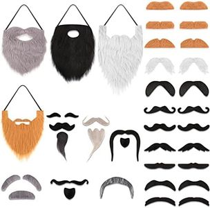 Syhood 32 Pcs Fake Mustaches Halloween Self Adhesive Fake Beard Moustache Stickers Christmas Masquerade Accessories(Light Color)