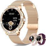 Smart Watches for Women (Make/Answer Call) 1.32'' HD Touchscreen Heart Rate Sleep Monitor Fitness Watch with Step Calorie Counter Waterproof Elegant Rose Gold Diamond Watch Compatible iOS Android