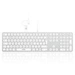 Seenda Wired Backlit Keyboard for Mac OS, Full-size Slim Keyboard with USB A and Type C 2-in-1 Connector for Apple iMac, MacBook Pro/Air, Mac Pro, Mac Mini, UK Mac Layout - White and Silver