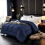 ComfyWell Single Duvet – Plain Quilt Comforter Bedspreads, Coverlets & Sets, 1 Pillowcases Warm and Anti Allergy All Season Coverless Duvet, Throws For Bed. (Single (135x200cm), Navy Blue)