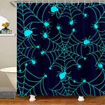 Loussiesd Halloween Shower Curtain Net Spider Bath Curtain Waterproof Polyester Fashion Bathroom Curtains with 12 Hooks Black and Blue 72x72 Inch Machine Washable