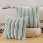 MADIZZ Plush Faux Fur Throw Pillow Covers 16x16 Inch Grey Set of 2 Fluffy Striped Soft Decorative Cushion Cover for Sofa Bedroom Pillow Shell