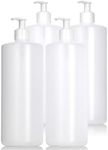 JUVITUS 32 oz Clear Natural Plastic Bottle with White Lotion Pump (4 Pack)