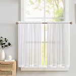 TOPICK White Kitchen Curtain Valance with Lace 26 Wide 36 Drop Transparent Cafe Curtain Bistro Semi-transparent Short Curtain Light Transmitting Small Curtains Living Room for Small Windows 2 Panels