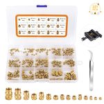 221PCS Thread Knurled Brass Nuts, M2 M2.5 M3 M4 M5 M6 Insert Embedment Nuts Assortment Kit Female Knurled Threaded Insert Nuts for 3D Printing(6 Specifications)