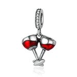 FeatherWish 925 Sterling Silver Red Wine Glasses Family Friend Dangle Charm Fits And Compatible With Pandora Bracelets Gift For Birthday Daughter Wife Sister Mum