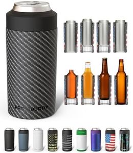 Frost Buddy Universal Can Cooler - Fits all - Stainless Steel Can Cooler for 12 oz & 16 oz Regular or Slim Cans & Bottles - Stainless Steel (Carbon Fiber)