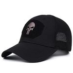 VIKOTICOS Skull Mesh Baseball Cap Men Tactical Breath Army Cap Trucker Cap Outdoor Hiking Hats, Black, L