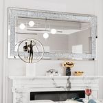 Rectangle Decorative Venetian Wall Mirrors: Beautiful Elegant Artistic Look 5mm Thick Large Silver Hung Mirrors 120x60x2.5cm Hand Polished Crystals Embedded Walls Mirror for Living Room,Hallway