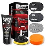 Car Headlight Restoration Kit for MOT - Treats Opaque Headlights, Yellowing and Degradation - Sanding Discs, Polish, Polishing Sponge and Universal Adapter - Driving Visibility and Safety BassMotor