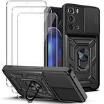 KZIOACSH Case for Motorola Moto Edge 2022, 360 Degree Rotation Ring Kickstand Military Grade Protective Rugged Case Slide Lens Cover Anti-Scratch Bumper Cover with 3 Tempered Glass Screen Protector