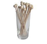 Adaamya® - 50 Pcs Wooden Disposable Round Bamboo Beverage Ball Top Fancy Stirrer Sticks 8" Drinks, Cocktail, Coffee, Tea, Soup Stirrer for Bar, Coffee Shops, Restaurants and Cafeterias (50)