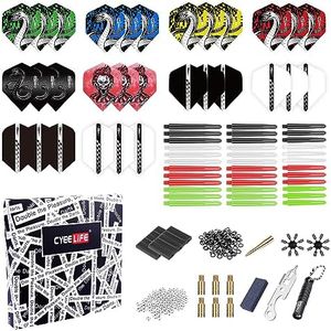 CyeeLife 180 Piece Darts Custom Fit Pack Set, includes Flights, Shafts, Rubber O-Rings, Flight Protecter and Accessories