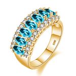 Uloveido Women's Gold Plated Simualted Oval Light Blue Topaz Ring, 7 Stone Cubic Zirconia Wedding Ring J501 ( Light Blue, Size Q)