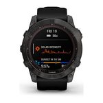 Garmin 010-02541-10 fenix 7X Sapphire,Larger adventure smartwatch, Solar Charging Capabilities, rugged outdoor GPS watch, touchscreen, wellness features, Carbon Gray DLC Titanium with Black Band