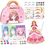 PERRYHOME DIY Paper Art Craft Kits-3 in 1 Princess Makeup Kit with Diamond Painting Kits and Princess Dress Up Sticker Book,Kids Travel Toys Activities,Gifts for Girls Ages 4-8