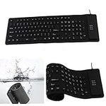 Techson Foldable Silicone Keyboard, 109 Keys Waterproof Portable Flexible Keyboard, Roll-up Silent Keyboard with USB 2.0 for PC Notebook Laptop(Black)