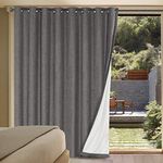 H.VERSAILTEX Linen Blackout Curtains Durable Thick Textured Linen Look 100% Blackout Patio Door Curtain Anti Rust Grommet Extra Wide Sliding Door Curtain Panel, W100 x L84 inch - Grey