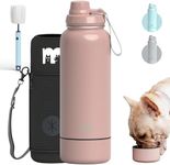 Miracle Pets Portable Dog Water Bottle with Bowl Attached 32oz w/Sleeve Stainless Steel Water Bottles Sports Hiking -Easy Handle Dog Travel Accesories Portable Dog Bowl (Misty Rose)