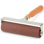 Rubber Roller, Ideal for Anti Skid Tape Construction Tools, Print, Ink and Stamping Tools (6-Inch, Brown Roller/Wooden Handle)