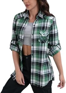 Match Women's Long Sleeve Button Down Collar Flannel Shirt #B003(X-Small, Checks#3)