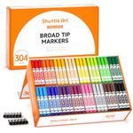 Shuttle Art 304 Pack Washable Markers, 16 Assorted Colors Broad Line Conical Tip Large Markers Bulk with a Box, Bonus Caps, Home Classroom School Supplies for Toddlers Kids Adults Students Teachers