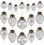 Deekin 24 Mini Glass Fall Tree Ornaments Set Thanksgiving Ornaments Assorted Mini Hanging Glass Ball Ornaments for Small Christmas Tree Decorations with Loop, 3 Styles(Silver)