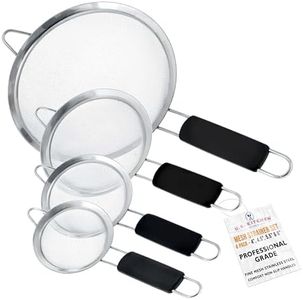 U.S. Kitchen Supply - Set of 4 Premium Quality Fine Mesh Stainless Steel Strainers with Comfortable Non Slip Handles - 4", 4.5", 5.5" and 8" Sizes - Sift, Strain, Drain and Rinse Vegetables