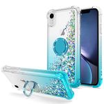 WORLDMOM for iPhone XR Case, Bling Flowing Liquid Floating Sparkle Colorful Glitter Waterfall TPU Protective Case with Rotation Ring Kickstand for iPhone XR 6.1 inch, Blue