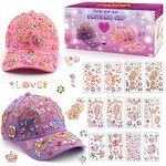 Gifts for Girls 5 6 7 8 9 10 11 Year Old DIY Baseball Cap, Decorate Your Own Cap with Gem Stickers, Halloween Christmas Birthday Present Girls 4-12, Baseball Cap Craft Kit, Kids Girl Outdoor Sun Hat