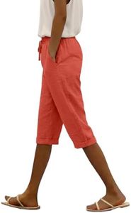 peassa Womens Shorts Summer Elastic Waist Drawstring Bermuda Short Knee Length Casual Capri Pants with Pockets