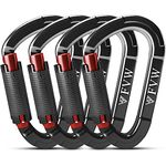 FVW Auto Locking Rock Climbing Carabiner Clips, UIAA Certified Professional 25KN (5620 lbs) Heavy Duty Caribeaners for Rappelling Swing Rescue & Gym etc, Large D-Shaped Carabiners, (Black) 4 Pack