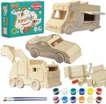 Kraftic Woodworking Building Kit for Kids and Adults, 3 Educational DIY Carpentry Construction Wood Model Kit Toy Projects for Boys and Girls, Build a Wooden Food Truck, Racing Car and Garbage Truck