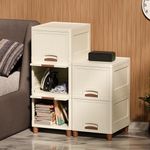 Amazon Basics Multi-Purpose Organizer | Modular Storage Box for Clothes, Kitchen, Bedroom & Living Room | Stackable Rack, Space-Saving Wardrobe Cabinet (Off White), 5 Piece