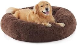 Bedsure Donut Dog Bed Extra Large - Calming Dog Bed for Anti-Anxiety, Round Dog Bed Washable, Fluffy Pet Beds for Large Dogs, Brown, 115x115x25cm