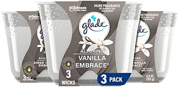 Glade Candle Sheer Vanilla Embrace, Fragrance Candle Infused with Essential Oils, Air Freshener Candle, 3-Wick Candle, 6.8 Oz, 3 Count