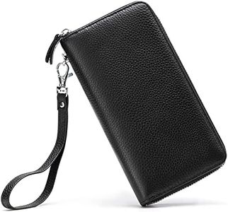 Moflycom Womens Wallet RFID Blocking Genuine Leather Zip Around Wallet Clutch Wristlet Travel Long Purse for Women Black