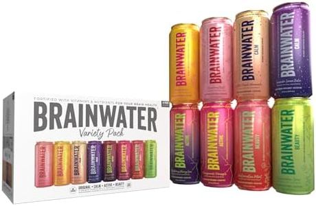 BrainJuice BrainWater Variety Pack, Functional Hydration Water for Clean Energy and Focus Support, Gluten Free, Zero Sugar Drinks with Alpha GPC, Vitamins C & B, and Organic Green Tea, 8 Flavor Pack