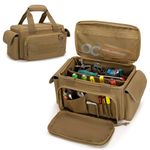 Rexmica Small Tool Bag with Anti-friction and Thick Padded Bottom, Tool Storage Organizer for Men, Tactical Bag, Range Bag, Multi-functional Work Bag for Repairman, Electrician, Carpenters, Khaki